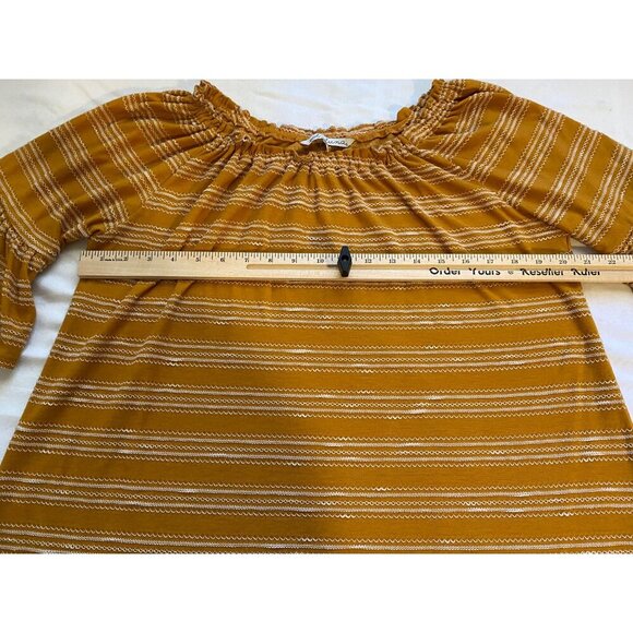 Sol + Luna Womens 1X Top Mustard Yellow Striped Peasant Blouse Bell Sleeves - Picture 6 of 9